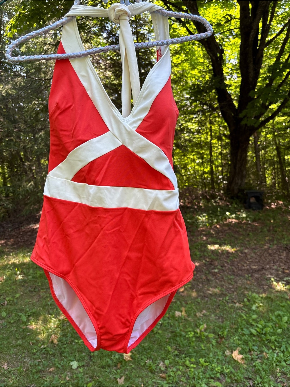 Boden Red and White Kefalonia halter neck One-Piece Swimsuit